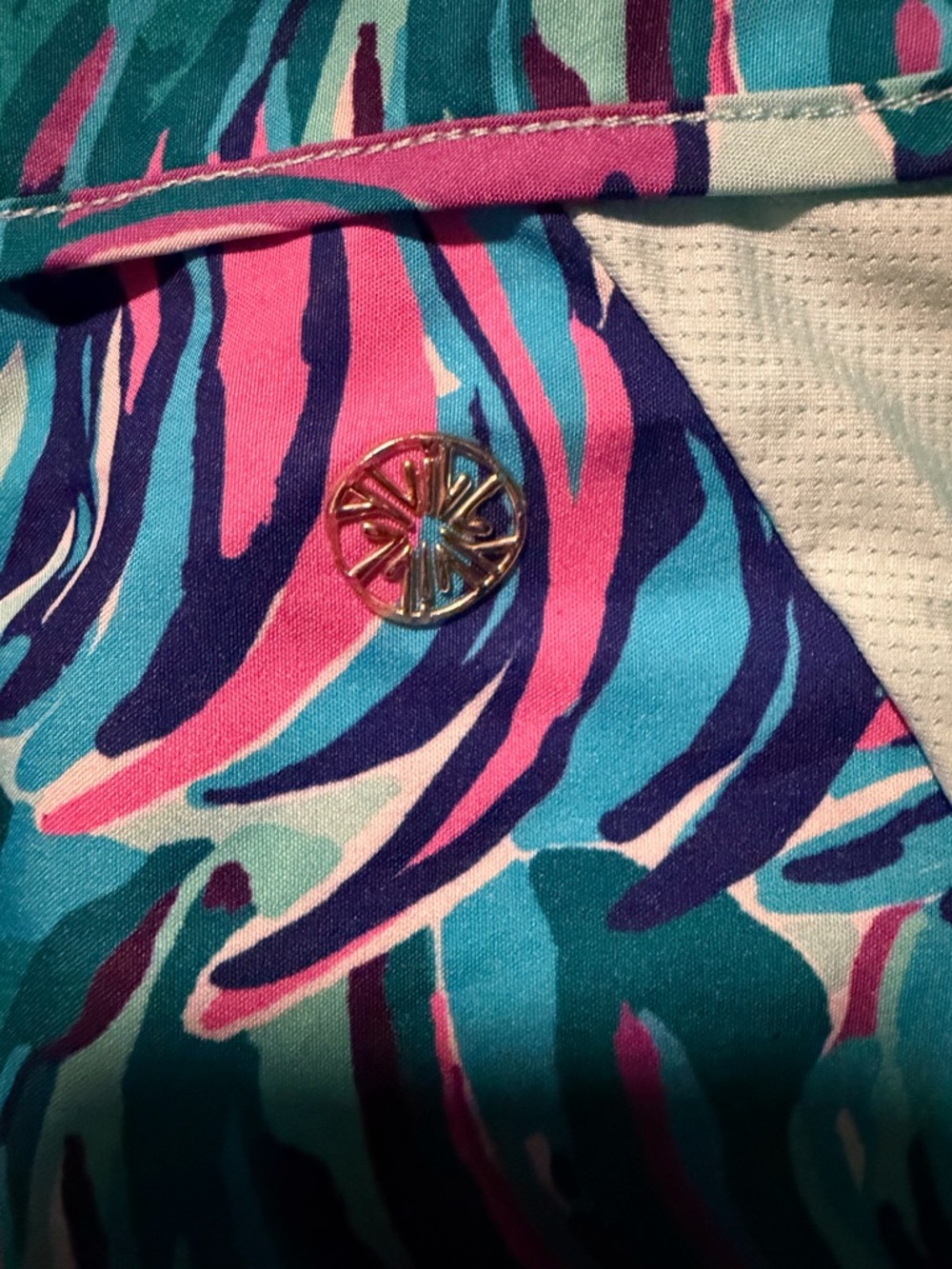 Lilly Pulitzer Tropical Leaf Print Athletic Shorts in Turquoise & Purple - Picture 4 of 5